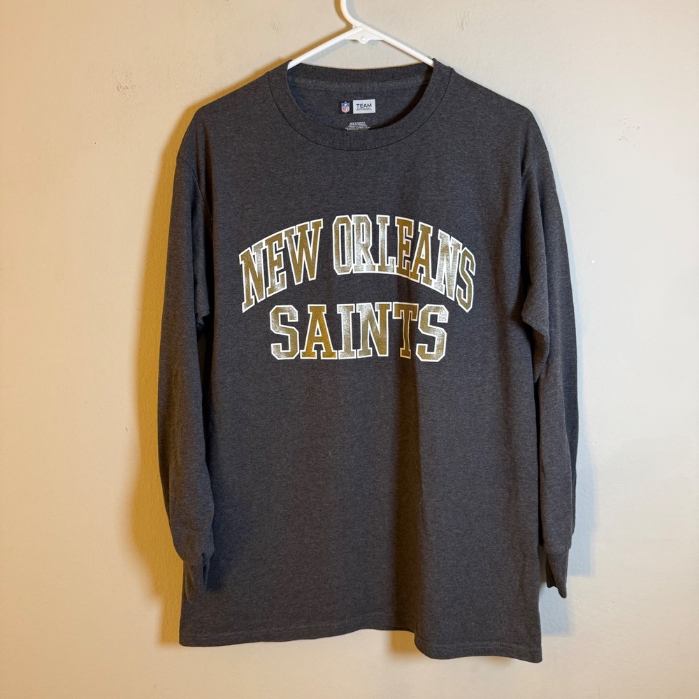NFL Team Apparel New Orleans Saints Long Sleeve Shirt Mens Medium Grey Graphic